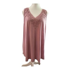 Emerald Sleeveless Top 2X Crochet Trim Mauve Tank